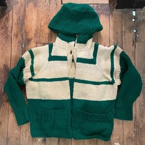 Vintage Green and Cream Hooded Sweater for Men